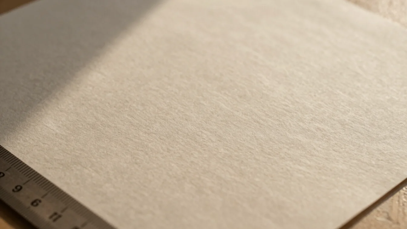 Overhead shot of fine paper textures and a ruler, illustrating de